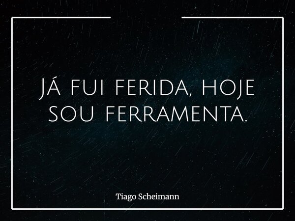 Já fui ferida, hoje sou ferramenta.... Frase de Tiago Scheimann.