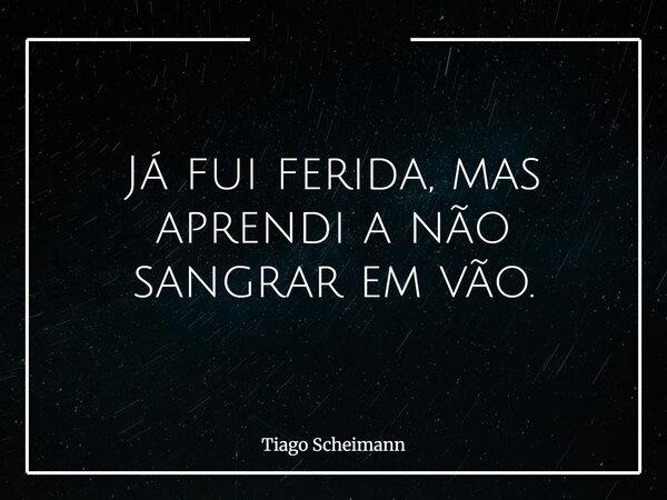 Já fui ferida, mas aprendi a não sangrar em vão.... Frase de Tiago Scheimann.