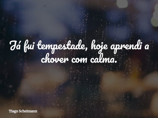 Já fui tempestade, hoje aprendi a chover com calma.... Frase de Tiago Scheimann.