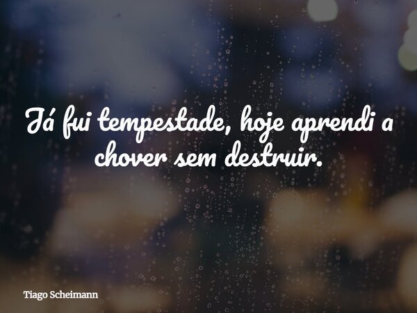 Já fui tempestade, hoje aprendi a chover sem destruir.... Frase de Tiago Scheimann.