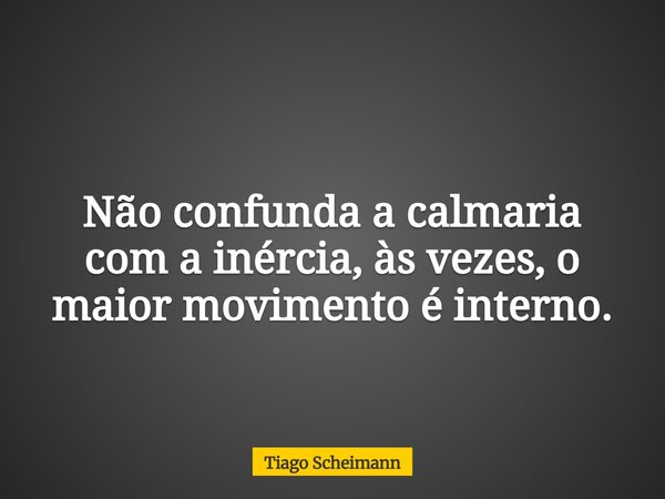 Não confunda a calmaria com a inércia, às vezes, o maior movimento é interno.... Frase de Tiago Scheimann.