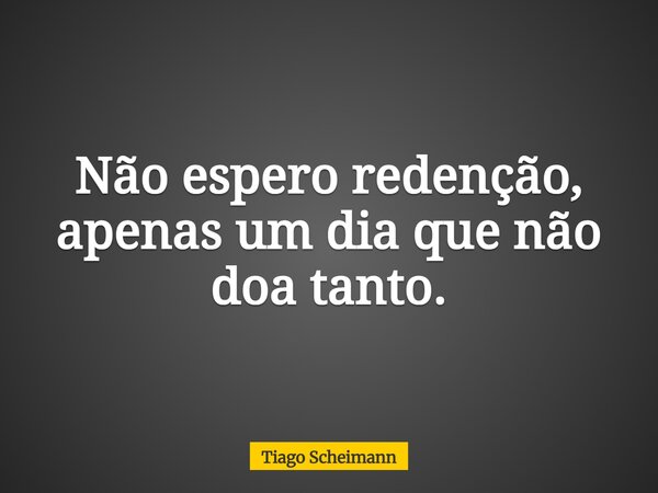 Não espero redenção, apenas um dia que não doa tanto.... Frase de Tiago Scheimann.