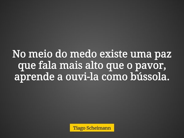 No meio do medo existe uma paz que fala mais alto que o pavor, aprende a ouvi-la como bússola.... Frase de Tiago Scheimann.