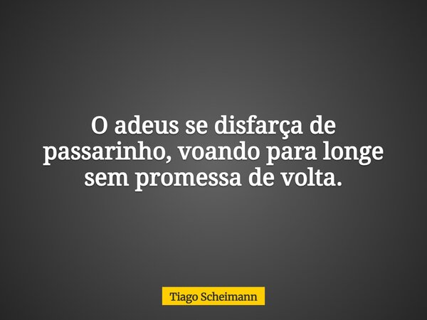 O adeus se disfarça de passarinho, voando para longe sem promessa de volta.... Frase de Tiago Scheimann.