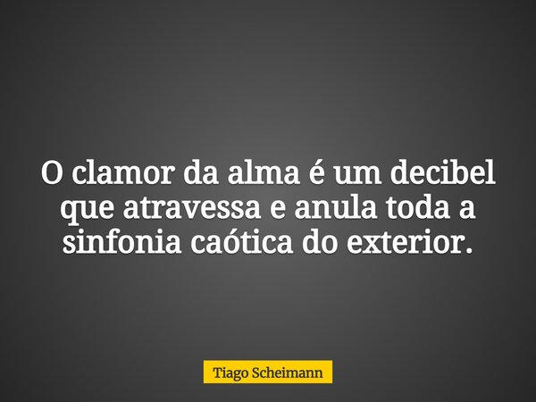 O clamor da alma é um decibel que atravessa e anula toda a sinfonia caótica do exterior.... Frase de Tiago Scheimann.