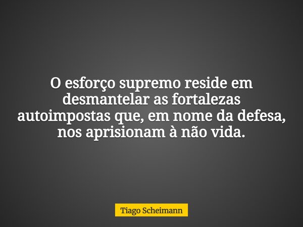 O esforço supremo reside em desmantelar as fortalezas autoimpostas que, em nome da defesa, nos aprisionam à não vida.... Frase de Tiago Scheimann.
