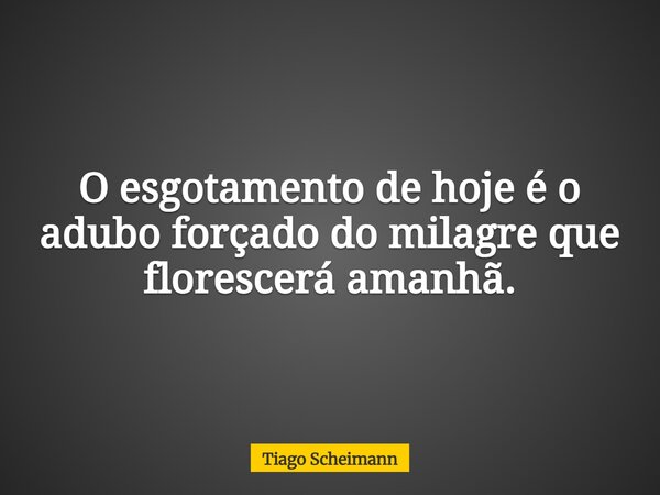 O esgotamento de hoje é o adubo forçado do milagre que florescerá amanhã.... Frase de Tiago Scheimann.