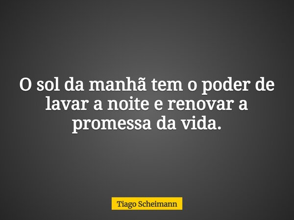 O sol da manhã tem o poder de lavar a noite e renovar a promessa da vida.... Frase de Tiago Scheimann.