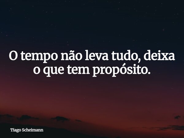 O tempo não leva tudo, deixa o que tem propósito.... Frase de Tiago Scheimann.