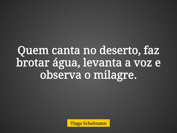 Quem canta no deserto, faz brotar água, levanta a voz e observa o milagre.... Frase de Tiago Scheimann.