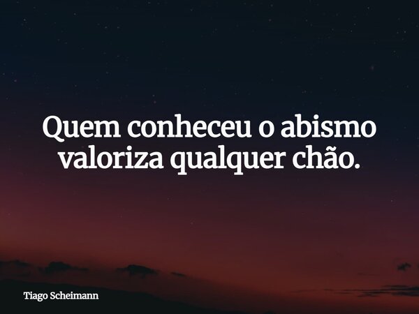 Quem conheceu o abismo valoriza qualquer chão.... Frase de Tiago Scheimann.