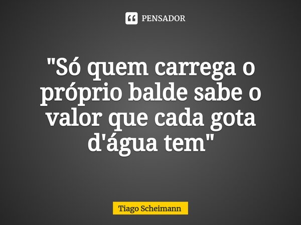 "Só quem carrega o próprio balde sabe o valor que cada gota d'água⁠ tem"... Frase de Tiago Scheimann.