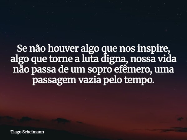 Se não houver algo que nos inspire, algo que torne a luta digna, nossa vida não passa de um sopro efêmero, uma passagem vazia pelo tempo.... Frase de Tiago Scheimann.