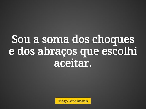 Sou a soma dos choques e dos abraços que escolhi aceitar.... Frase de Tiago Scheimann.