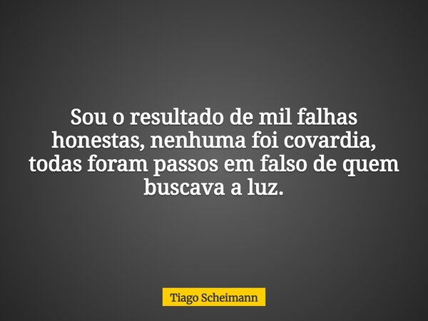 Sou o resultado de mil falhas honestas, nenhuma foi covardia, todas foram passos em falso de quem buscava a luz.... Frase de Tiago Scheimann.