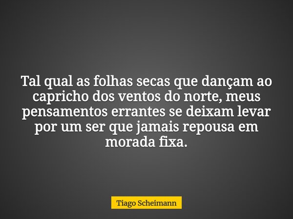 Tal qual as folhas secas que dançam ao capricho dos ventos do norte, meus pensamentos errantes se deixam levar por um ser que jamais repousa em morada fixa.... Frase de Tiago Scheimann.