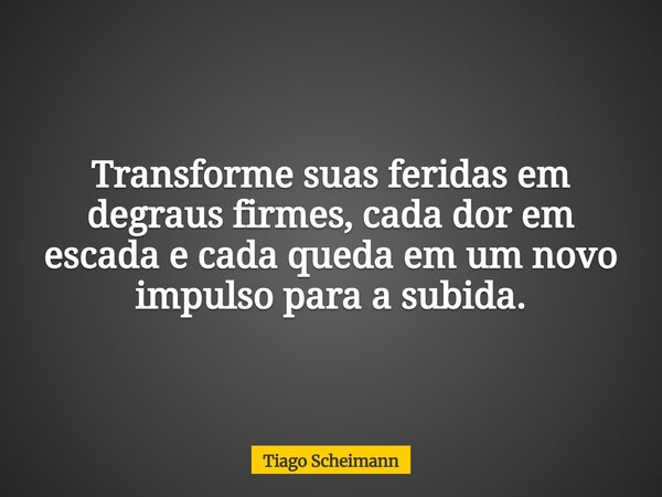 Transforme suas feridas em degraus firmes, cada dor em escada e cada queda em um novo impulso para a subida.... Frase de Tiago Scheimann.
