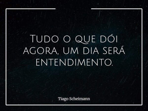 Tudo o que dói agora, um dia será entendimento.... Frase de Tiago Scheimann.