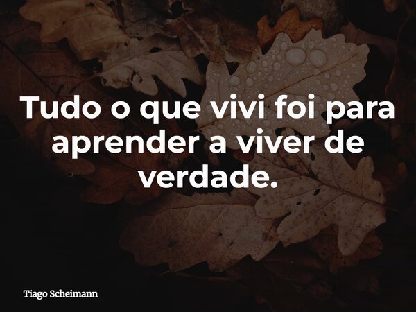Tudo o que vivi foi para aprender a viver de verdade.... Frase de Tiago Scheimann.