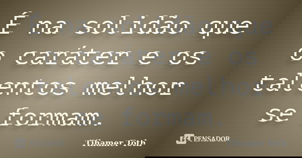 É na solidão que o caráter e os talentos melhor se formam.... Frase de Tihamer Toth.