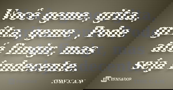 Você geme, grita, grita, geme , Pode até fingir, mas seja indecente.... Frase de TIME C.4.M.