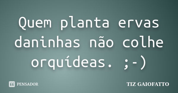 Quem planta ervas daninhas não colhe orquídeas. ;-)... Frase de TIZ GAIOFATTO.