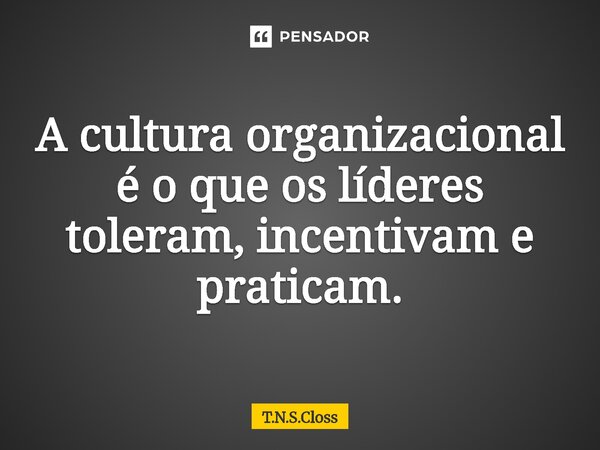 ⁠A cultura organizacional é o que os líderes toleram, incentivam e praticam.... Frase de T.N.S.Closs.