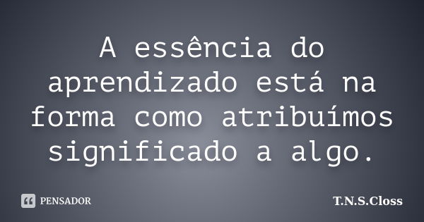 A essência do aprendizado está na forma como atribuímos significado a algo.... Frase de T.N.S.Closs.