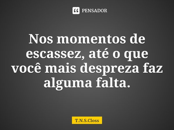 ⁠Nos momentos de escassez, até o que você mais despreza faz alguma falta.... Frase de T.N.S.Closs.