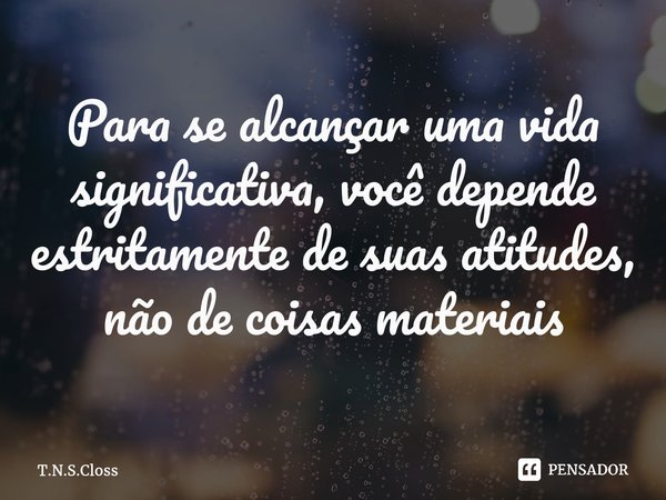 Para se alcançar uma vida significativa, você depende estritamente de suas atitudes, não de coisas materiais... Frase de T.N.S.Closs.