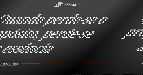 Quando perde-se o propósito, perde-se a essência... Frase de T.N.S.Closs.