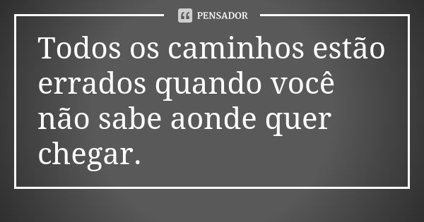 Todos os caminhos estão errados quando você não sabe aonde quer chegar.