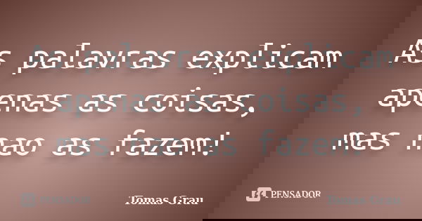 As palavras explicam apenas as coisas, mas nao as fazem!... Frase de Tomas Grau.