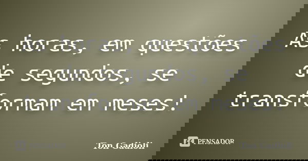 As horas, em questões de segundos, se transformam em meses!... Frase de Ton Gadioli.