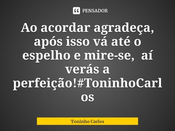 ⁠ Ao acordar agradeça, após isso vá até o espelho e mire-se, aí verás a perfeição!#ToninhoCarlos... Frase de Toninho Carlos.