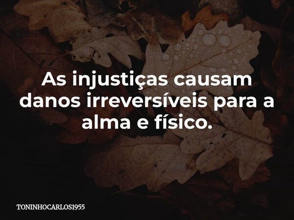 As injustiças causam danos irreversíveis para a alma e físico.... Frase de TONINHOCARLOS1955.