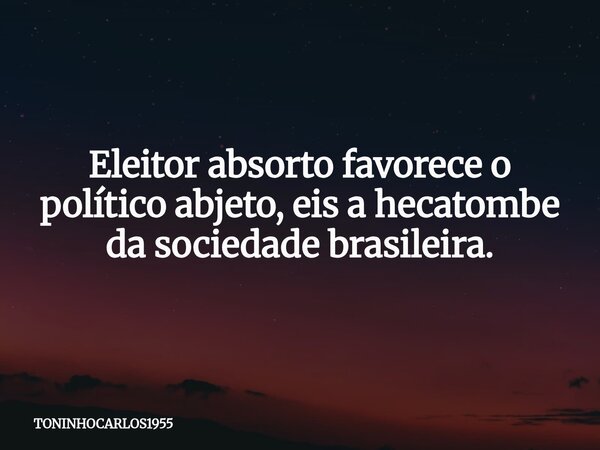 Eleitor absorto favorece o político abjeto, eis a hecatombe da sociedade brasileira.... Frase de TONINHOCARLOS1955.