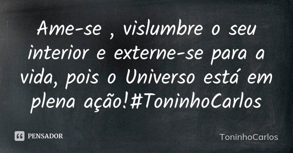 Ame-se , vislumbre o seu interior e externe-se para a vida, pois o Universo está em plena ação!#ToninhoCarlos... Frase de ToninhoCarlos.