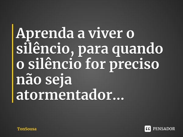 ⁠Aprenda a viver o silêncio, para quando o silêncio for preciso não seja atormentador...... Frase de TonSousa.