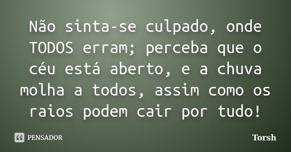 Não sinta-se culpado, onde TODOS erram; perceba que o céu está aberto, e a chuva molha a todos, assim como os raios podem cair por tudo!... Frase de Torsh.