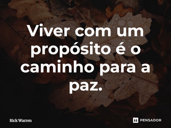 ⁠Viver com um propósito é o caminho para a paz.... Frase de Rick Warren.