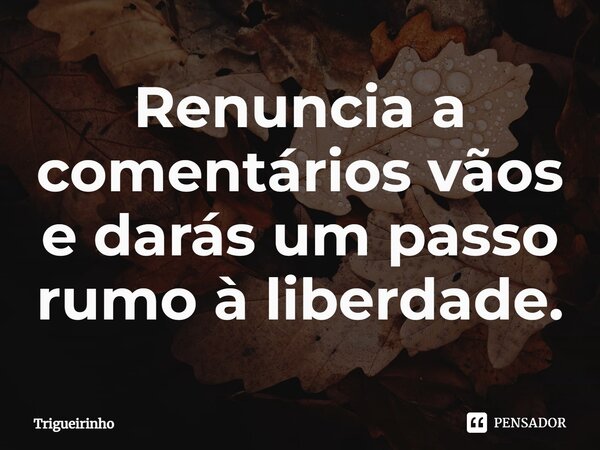 ⁠Renuncia a comentários vãos e darás um passo rumo à liberdade.... Frase de Trigueirinho.