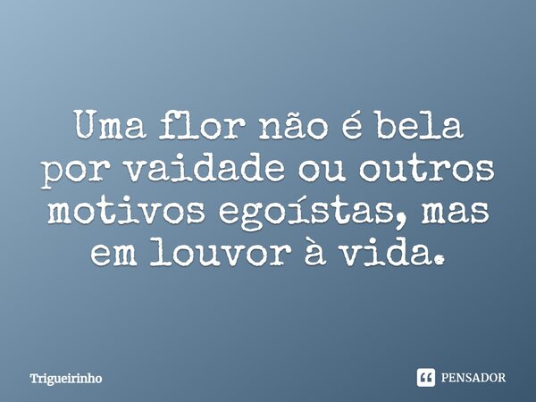 ⁠Uma flor não é bela por vaidade ou outros motivos egoístas, mas em louvor à vida.... Frase de Trigueirinho.