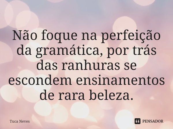 Não foque na perfeição da gramática⁠, por trás das ranhuras se escondem ensinamentos de rara beleza.... Frase de Tuca Neves.