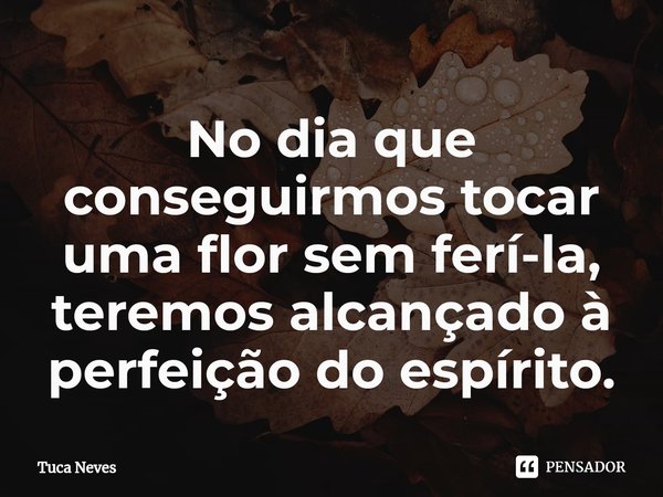 No dia que conseguirmos tocar uma flor sem ferí-la, teremos alcançado à perfeição do espírito.⁠... Frase de Tuca Neves.