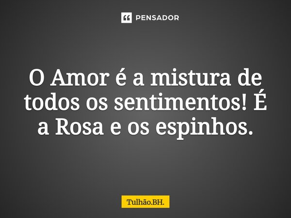 O Amor é a mistura de todos os sentimentos! É a Rosa e os espinhos.... Frase de Tulhao.BH..