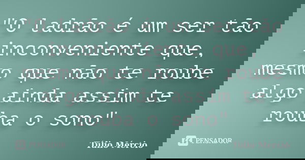 "O ladrão é um ser tão inconveniente que, mesmo que não te roube algo ainda assim te rouba o sono"... Frase de Túlio Mércio.