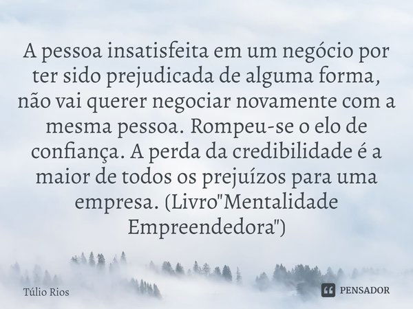 ⁠A pessoa insatisfeita em um negócio por ter sido prejudicada de alguma forma, não vai querer negociar novamente com a mesma pessoa. Rompeu-se o elo de confianç... Frase de Túlio Rios.