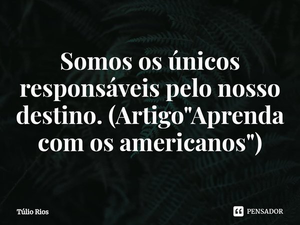 ⁠Somos os únicos responsáveis pelo nosso destino. (Artigo "Aprenda com os americanos")... Frase de Túlio Rios.
