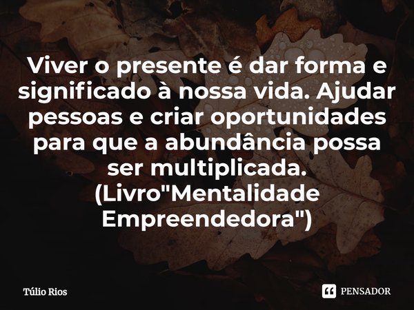 ⁠Viver o presente é dar forma e significado à nossa vida. Ajudar pessoas e criar oportunidades para que a abundância possa ser multiplicada. (Livro "Mental... Frase de Túlio Rios.